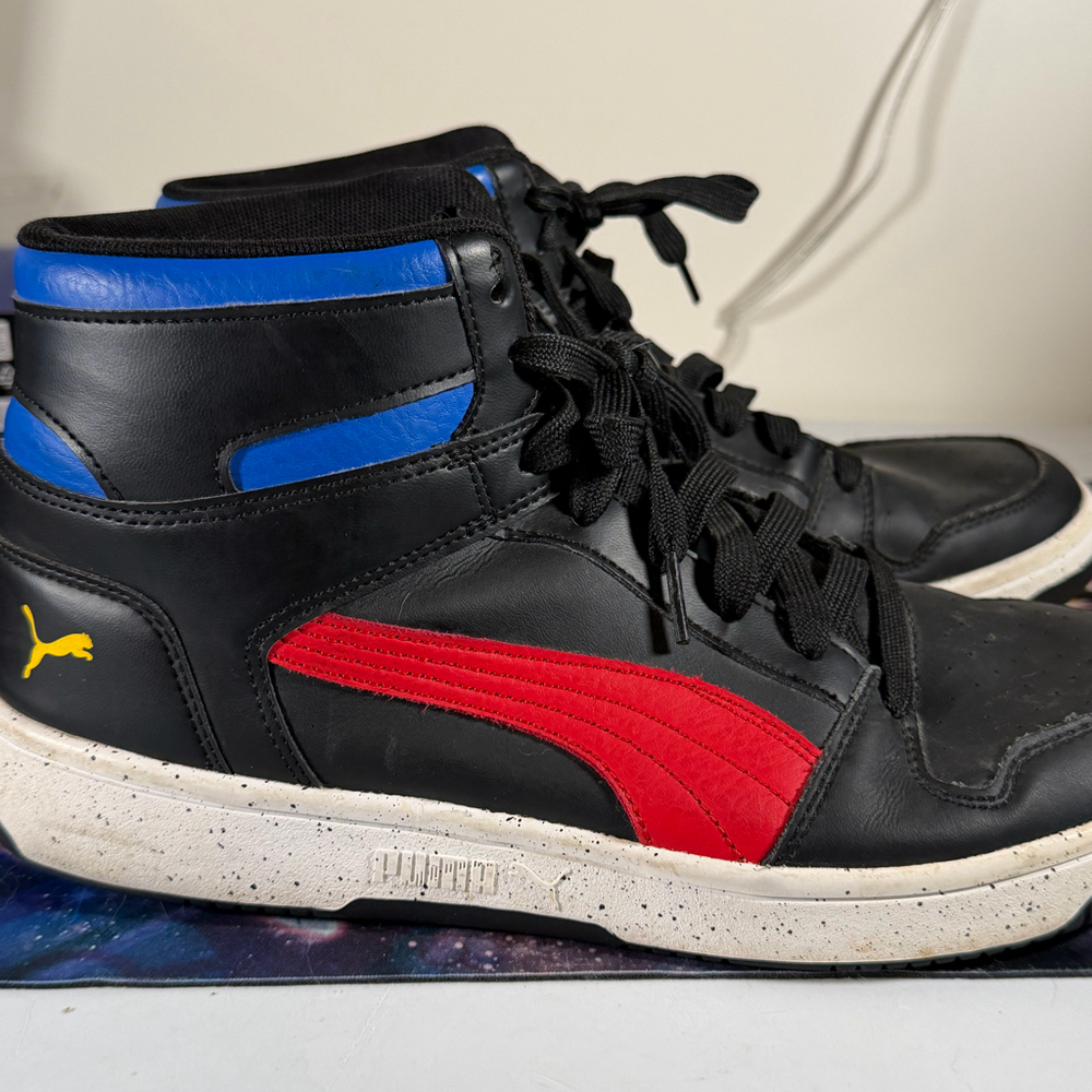 Puma Rebound Layup Mid Mens 11 Black Red Blue High Top Sneakers 381320-01